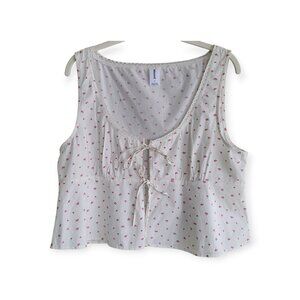 Abound Tie Front Cotton Tank Top Lace Trim Summer Flirty Casual Cute Top XS